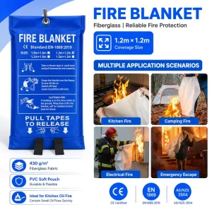 AS/NZS 3504 Tested Fiberglass Fire Blanket 1.2*1.2m 430gsm PVC Soft Bag