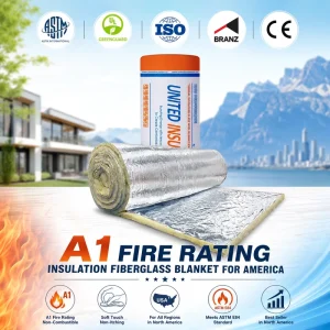 ASTM E84 Double Faced Aluminum Foil Fiberglass Blanket R15 3.5inch Class A1 Fireproof Thermal Glass Wool Rolls for North America