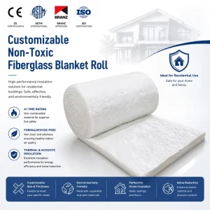 ASTM E84 Formaldehyde Free White Glasswool Roll R21 Green Guard UL Waterproof Sound Absorb Thermal Insulation Fiberglass Blanket