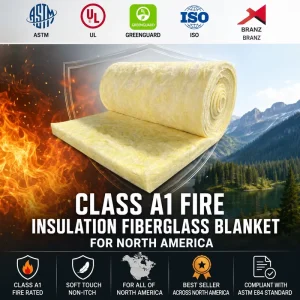 ASTM E84 UL723 Fiberglass Blanket R15 3.5inch Class A1 Fireproof Waterproof Thermal Glass Wool Rolls for North America