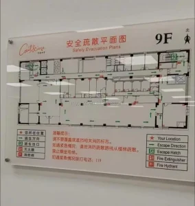 Acrylic Sheet Product Safety Evacuation Plans Plate OEM ODM Screen Printing Acrylic Company Nameplate Acrylic Sign