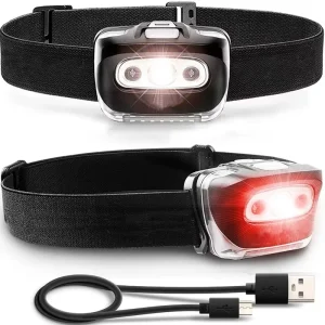 Adjustable LED Headlamp with Red and White Light 1200mAh Battery Rechargeable for Camping and Fishing