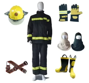 Aramid Two Piece Firefighting Suit Navy Blue Yellow ATPV 1 Wear Resistant Cut Proof Nomex for Structural Fire