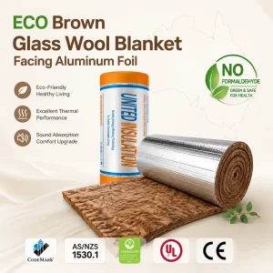 Australia BRANZ Non-formaldehyde R1.5 65mm Glass Wool Blanket Aluminum Foil for Metal Building Roof Kitchen Warehouse