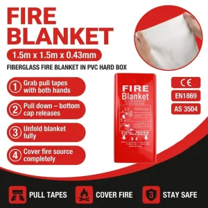 Australia NZ Market 1.5m Fire Blanket PVC Hard Box AS3504 CE EN1869 0.43mm Fiberglass OEM Ready