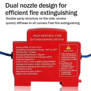 Automatic Aerosol Fire Extinguisher DIN Rail Dual Nozzle Suppression Device for Electrical Distribution Box Panel CE EN 10-Year