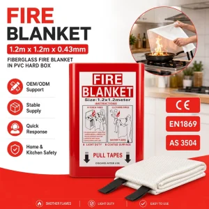 B2B 1.2m PVC Hard Box Fire Blanket Fiberglass CE EN1869 Retail Safety Product