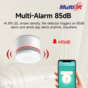 Battery-Powered Smart Smoke & Fire Detector Dual Protection (Smoke + Heat) WiFi Connected Easy Install for Apartment or House