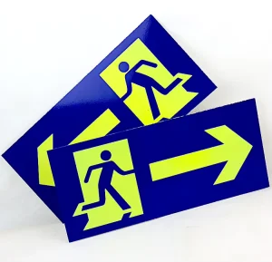 Blue Office Emergency Exit Glow Metal Sign Plate Metal Aluminum Arrow Tin Metal Sign Instructions Wall Sign Plaque