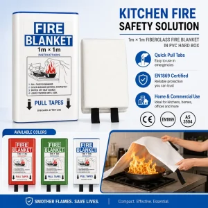 CE Certified Kitchen Safety Fire Blanket Fiberglass PVC Case 1x1m Emergency Use