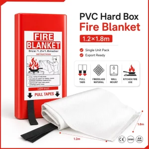 CE Compliant 1.2m * 1.8m Fire Blanket PVC Hard Box 430g Fiberglass Supplier