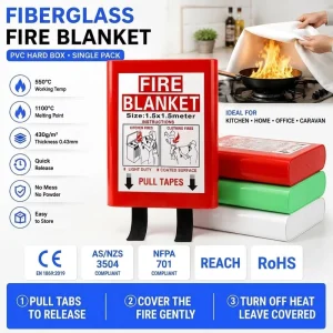 CE Compliant 1.5m Fire Blanket PVC Hard Box 430g Fiberglass Fabric Supplier