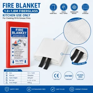 CE Compliant 1.8m Fire Blanket PVC Hard Box 430g Fiberglass Fabric Supplier