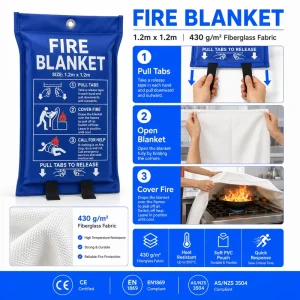 CE EN1869 1.2*1.2m Fiberglass Fire Blanket 430gsm PVC Soft Pouch for B2B Fire Safety Projects