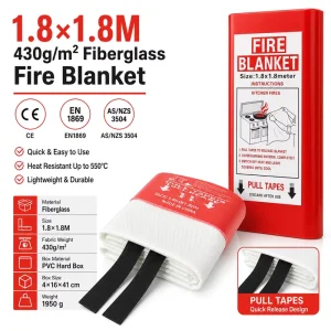 CE EN1869 1.8m * 1.8m Fire Blanket PVC Hard Case Fiberglass Emergency Fire Protection