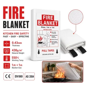 CE EN1869 AS 3504 Fiberglass Fire Blanket 1*1m PVC Hard Case Kitchen Grease Fire Protection