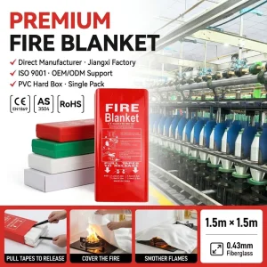CE EN1869 AS3504 1.5m Fiberglass Fire Blanket PVC Hard Box Quick Release Single