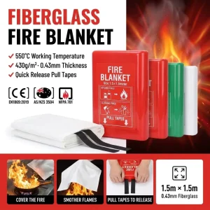 CE EN1869 Certified 1.5m Fiberglass Fire Blanket PVC Hard Box Single Pack 0.43mm Kitchen Safety