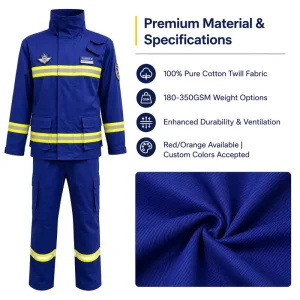 CE Firefighter Protective Clothing Antistatic Cotton Twill Aramid Firefighter Suits EN ISO 11612 Certified Category 2 Oil