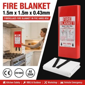 CE NFPA701 AS3504 Fiberglass Fire Blanket 1.5*1.5m PVC Hard Box 0.43mm Thickness OEM Available