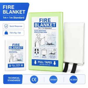 Camping Fire Blanket Fiberglass PVC Hard Case 1*1m CE EN1869 Emergency Fire Protection Tool
