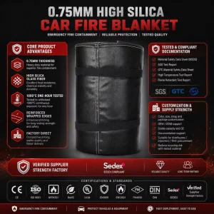 Car Fire Blanket 0.75mm High Silica Fiber EV Battery Fire Containment Solution Manufacturer