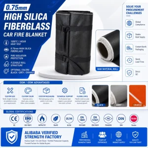 Car Fire Safety Blanket High Silica Fiber 1200 Celsius EV Fire Emergency OEM Supplier