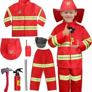 Carnival Halloween Career Fireman Costume Fire Brigade Role Play Set with Fire Extinguisher Firefighter Helmet Toy Fancy Dress
