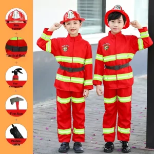 Children Cosplay Firefighter Uniforms Kids Fireman Costume Role Play Dress up Toddler Preschool Uniform Firefighter Gear Toys