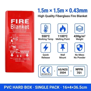 Commercial 1.5m Fire Blanket PVC Hard Box Fiberglass No Powder No Mess Safety Product