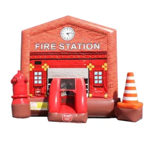 Commercial Fire House Inflatable Jumping Bouncer Kids Fire Station with Entrance Slide for Rental