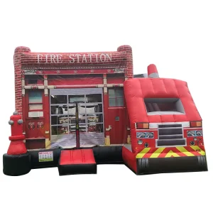 Commercial Inflatable Castle Amusement Park Bouncy House Featuring a Fire Truck Jumping Castle with Playground