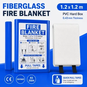Commercial Kitchen Fire Blanket 1.2*1.2m 0.43mm Fiberglass CE Certified Hard Box Grease Fire Suppression