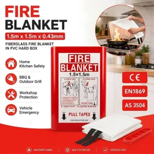 Commercial Kitchen Fire Safety Blanket 1.5m PVC Hard Box CE EN1869 0.43mm Fiberglass Suppression