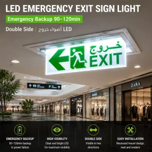 Commercial LED Emergency Exit Sign Light with Battery Backup Recessed Ceiling Mounted Double Face Led Exit Light