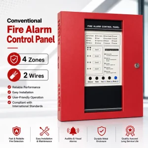 Commercial Metal 4 Zone Fire Alarm Control Panel Conventional 2 Wire Smoke Detector System LED Wall Mounted FACP Panel