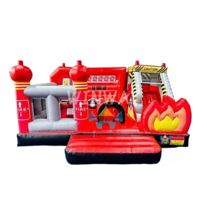 Commercial PVC Firefighter Inflatable Bounce House Slide Fire Truck Jumping Castle Easy Setup Max Capacity