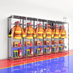 Commercial Stainless Steel Fire Gear Rack 360 Rotating Durable Space Saving Storage for Firefighter Suits Warehouse School