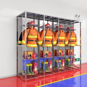 Commercial Stainless Steel Firefighter Gear Storage Locker 4 in 1 360 Rotating Suits Helmets Rescue Gear Warehouse Outdoor