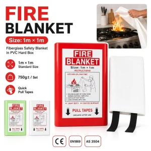 Compact Fire Blanket Fiberglass PVC Box 1*1m CE Certified Kitchen Emergency Protection