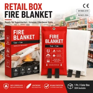 Custom 1*1m Fire Blanket Fiberglass CE Certified Retail Color Box Private Label Bulk Supply