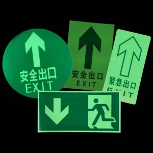 Custom Design No Power Glow in the Dark Safety Traffic Sign Aluminum Sheet Fire Exit Self Luminous Photoluminescent Exit Sign
