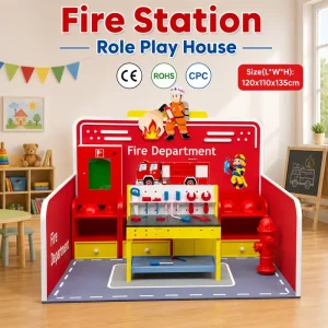 Custom Firefighter Role Play House Kids Fire Station Educational Play Equipment for Home Kindergarten Commercial Play Areas