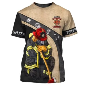 Custom Firefighter Shirt Personalized Name All Print Men’s Tee Soft Polyester Blend Regular Fit Casual Quick Dry Breathable