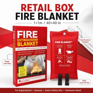 Custom Logo 1*1m Fiberglass Fire Blanket Retail Color Box Pack Kitchen Emergency Fire Suppression Blanket