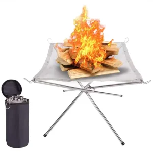 Custom Logo ODM/OEM Round Portable Smokeless Fire Pit Wood Burning Bonfire Stove Poker Galvanized Surface Indoor/Outdoor Use