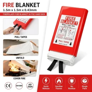Custom OEM 1.5m 0.43mm Fiberglass Emergency Fire Blanket PVC Hard Box CE Certified B2B