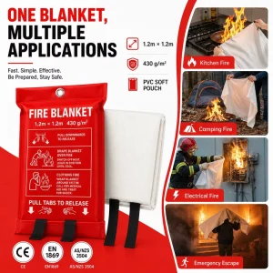 Custom Packaging Fire Blankets 1.2*1.2m 430g Fiberglass Fireproof Blanket With PVC Bag for Retail Brand Supply
