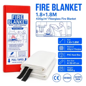 Custom Printed 1.8*1.8m Fire Blanket PVC Hard Box 430gsm Fiberglass for Global Distributors and OEM Private Label