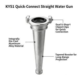 Custom Professional Aluminum Material KY51 Durable Firefighting Equipment Accessory Fire Hose Jet Spray Nozzle